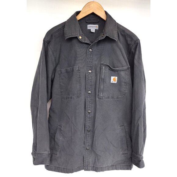 Carhartt Lined Canvas Shirt Jacket Chore Coat Grey Medium - Picture 1 of 10